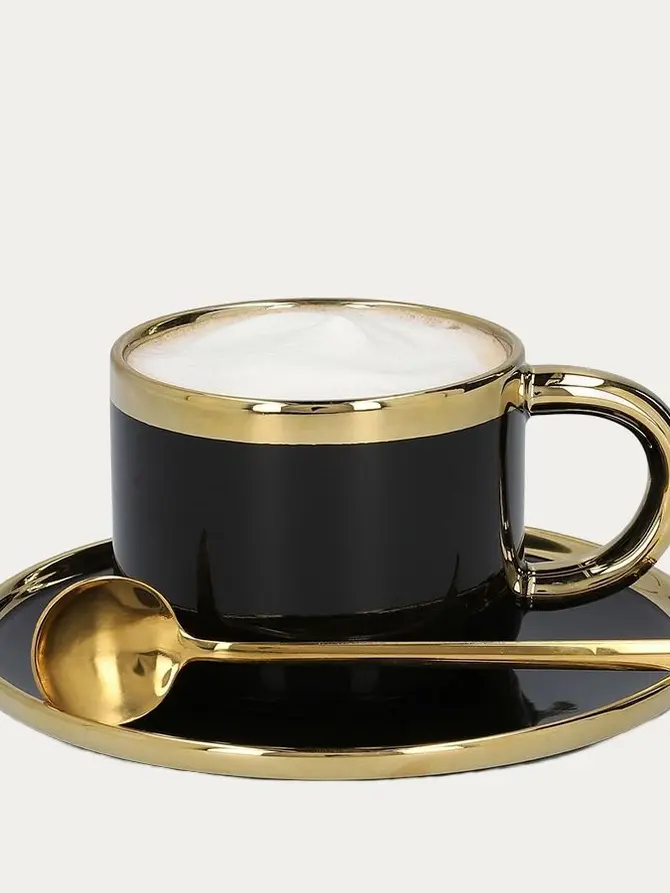Filiżanka ze spodkiem i łyżeczką SINNES porcelanowa czarna 0,20 l