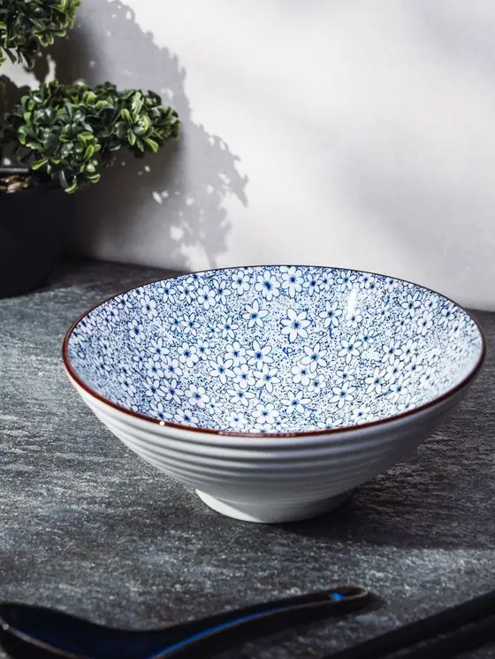 Miska SALADO porcelanowa w kwiaty z brązowym rantem 20,5 cm