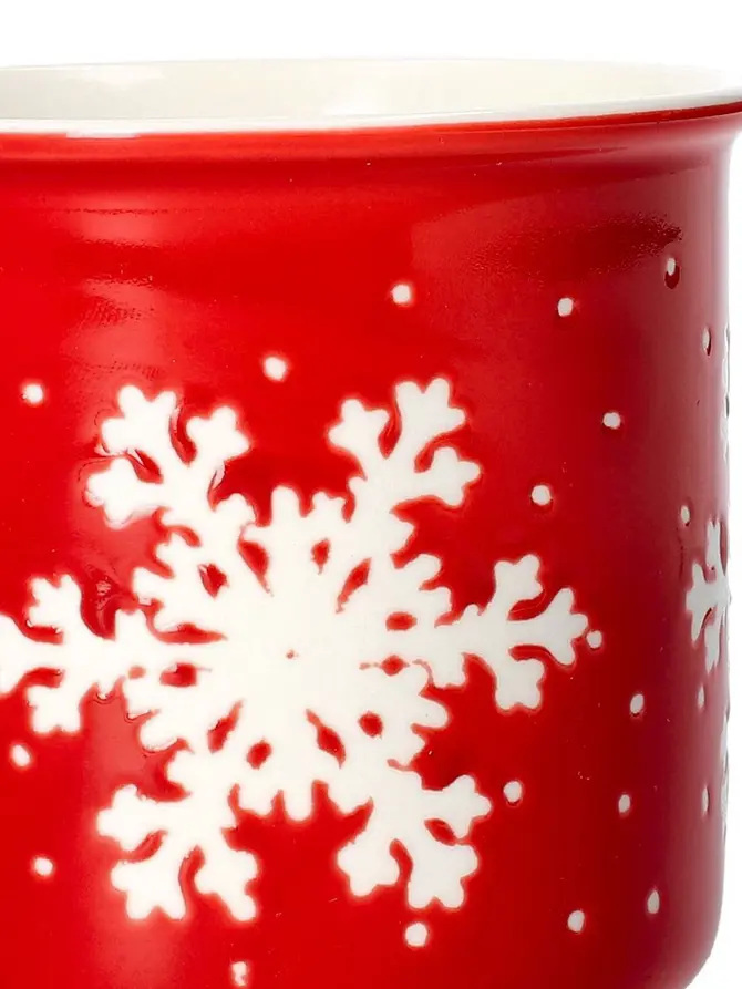 Zestaw kubków TRINKIE porcelanowych czerwonych ze śnieżynką, 2 szt 0,36 l