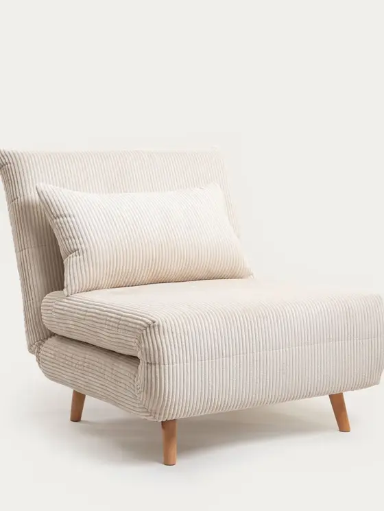 Sofa SOLACE 1-osobowa, z funkcją spania sztruksowa ecru 83x91x84 cm