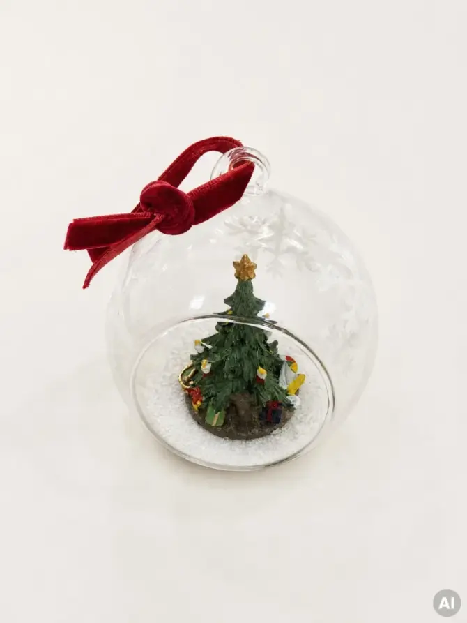 Bombka GLARS szklana otwarta z choinką 8 cm
