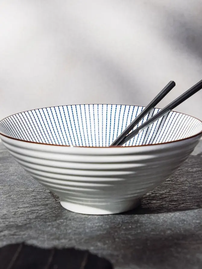 Miska SALADO porcelanowa w paski z brązowym rantem 20,5 cm