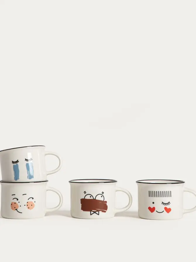 Zestaw kubków MIHO porcelanowych z czarnym rantem, 4 szt. 0,16 l