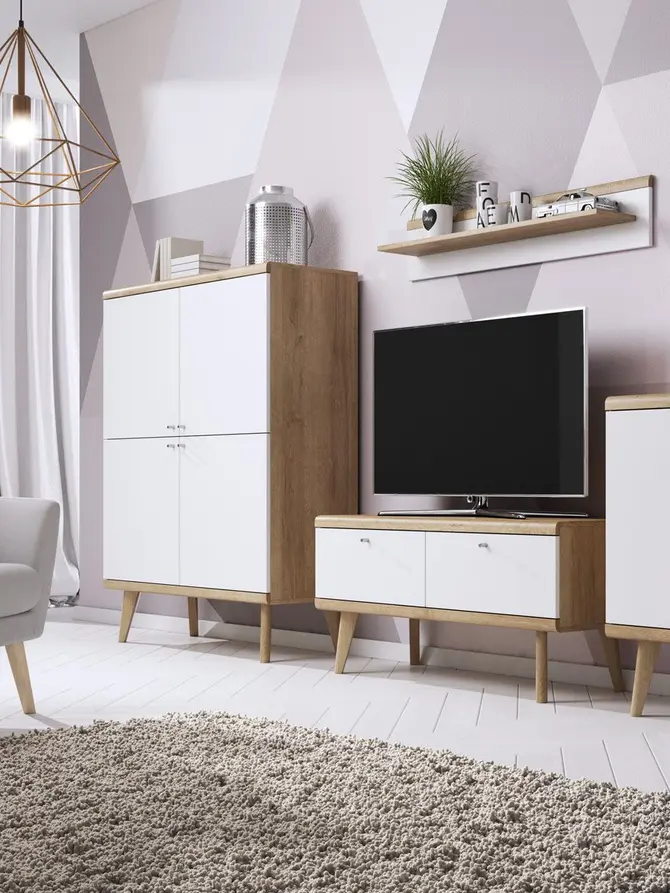 Komoda PRIMO dąb riviera biały 107x40x134 cm