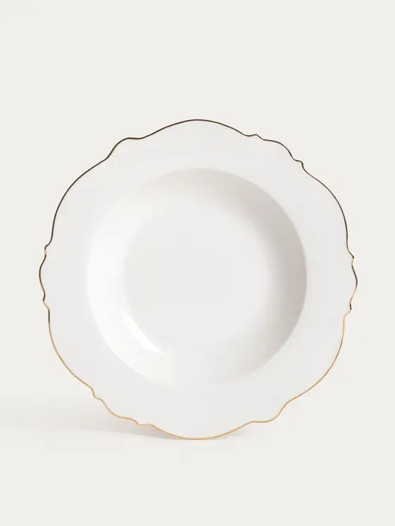Talerz ELORIA porcelanowy głęboki ze złotym rantem 21 cm