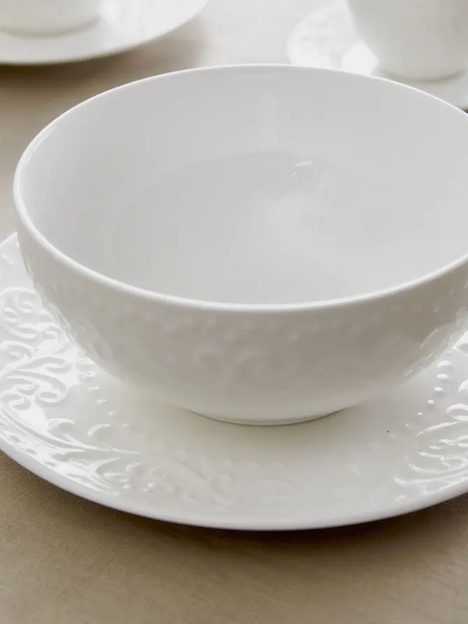 Miska SYLIA porcelanowa biała z ornamentem 15 cm