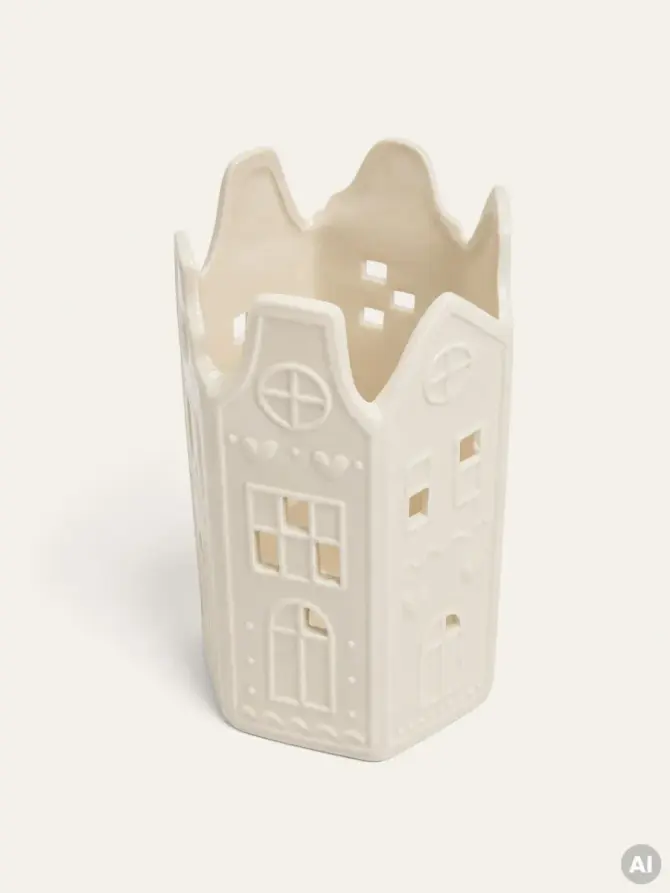 Lampion TOWNY domek ceramiczny kremowy 10,7x10,7x15 cm