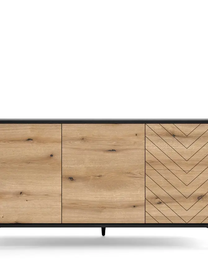 Komoda DIAMOND czarny korpus z dekorem dąb evoke na frontach 153,4x39x76,7 cm