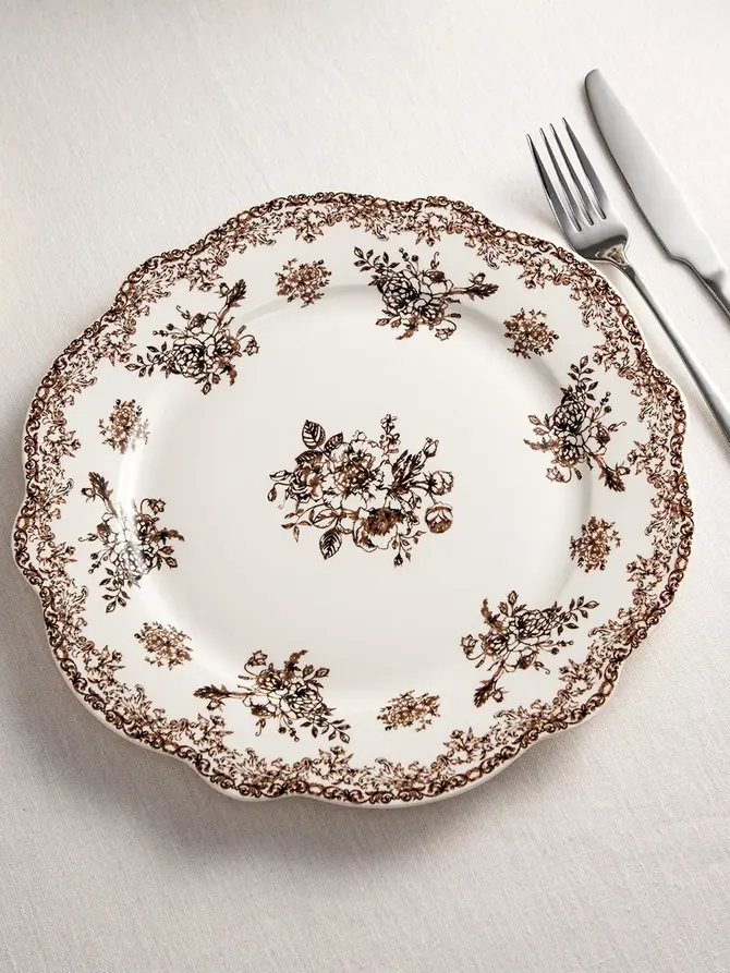 Talerz LOURRY porcelanowy obiadowy brązowy 27 cm