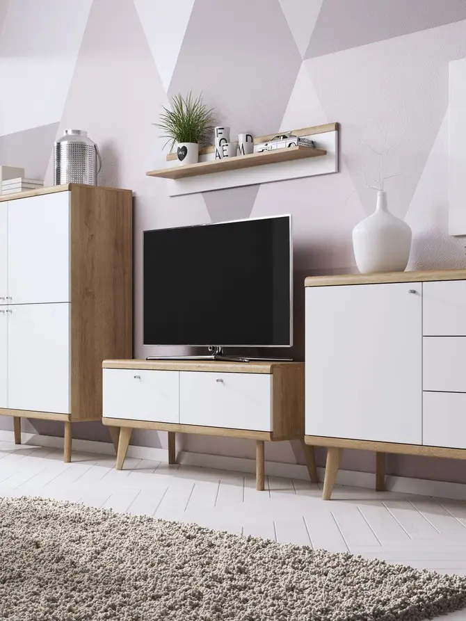 Szafka RTV PRIMO dąb riviera biały 107x40x50 cm