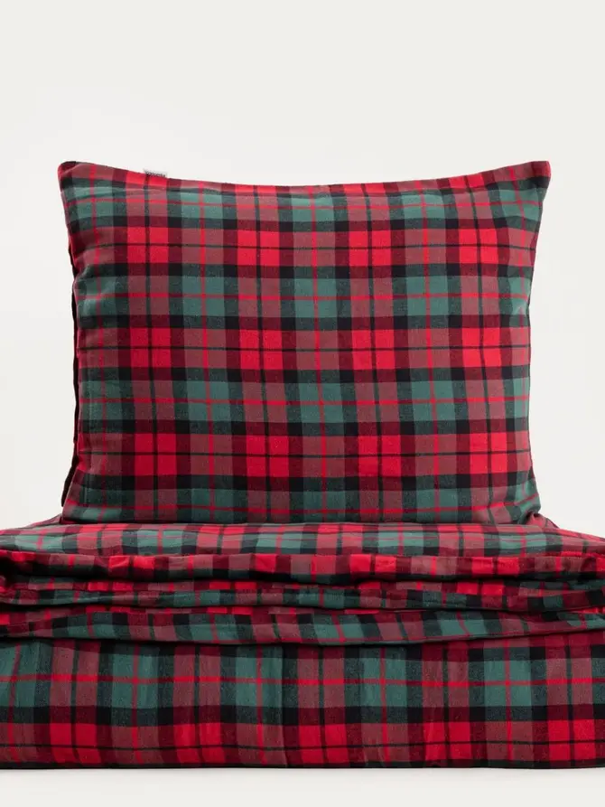 Pościel TARTAN flanelowa z barwionych nici w kratę 160x200 + 2*50x60 cm