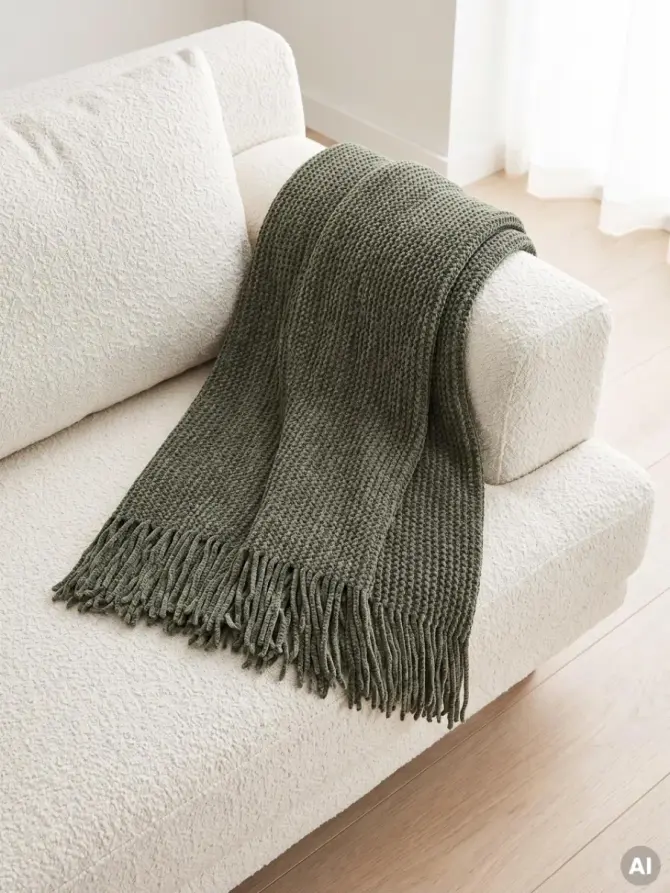 Koc CHENILLE szenilowy khaki 130x170 cm
