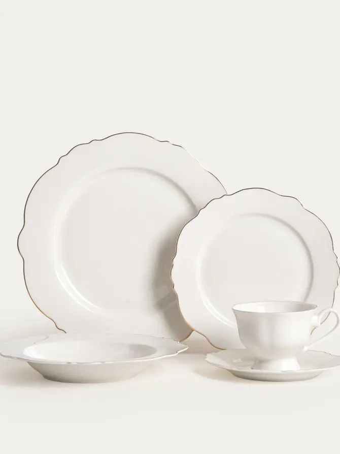 Talerz ELORIA porcelanowy deserowy ze złotym rantem 21 cm