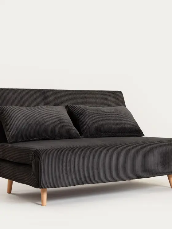 Sofa SOLACE 2-osobowa, z funkcją spania sztruksowa czarna 140x91x84 cm