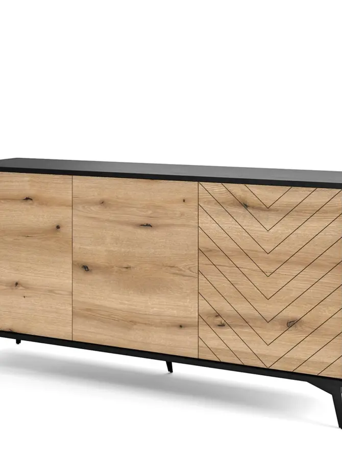 Komoda DIAMOND czarny korpus z dekorem dąb evoke na frontach 153,4x39x76,7 cm