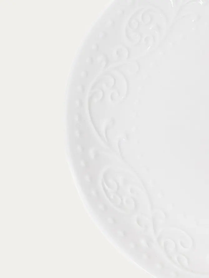 Talerz SYLIA porcelanowy obiadowy biały z ornamentem 27 cm