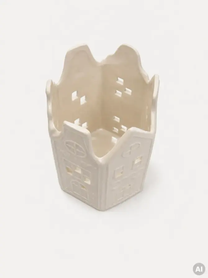 Lampion TOWNY domek ceramiczny kremowy 10,7x10,7x15 cm