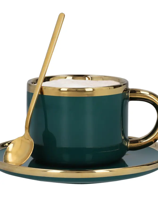 Filiżanka ze spodkiem i łyżeczką SINNES porcelanowa szmaragdowa 0,20 l