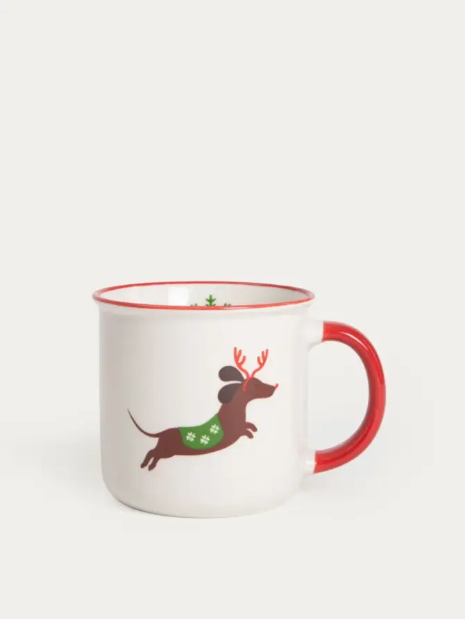 Kubek RINGI porcelanowy z jamnikiem i sweterkiem 0,4 l