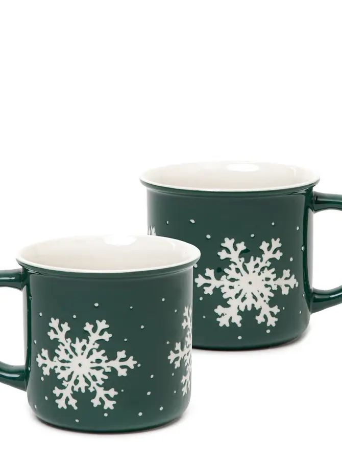 Zestaw kubków TRINKIE porcelanowych zielonych ze śnieżynką, 2 szt 0,36 l