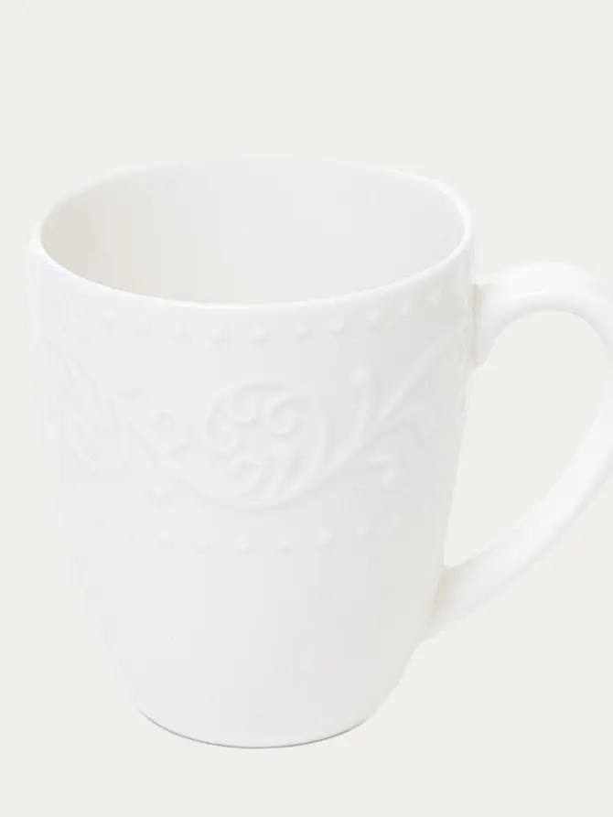 Kubek SYLIA porcelanowy biały z ornamentem 0,37 l