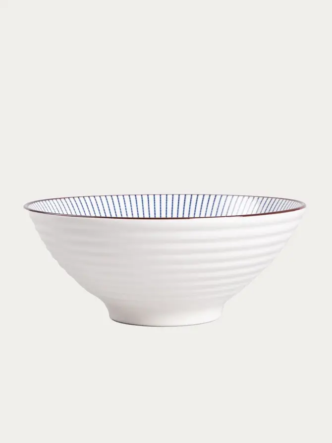 Zestaw do ramen SALADO porcelanowy w paski z brązowym rantem 21 cm