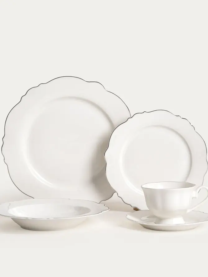 Talerz ELORIA porcelanowy deserowy ze srebrnym rantem 21 cm