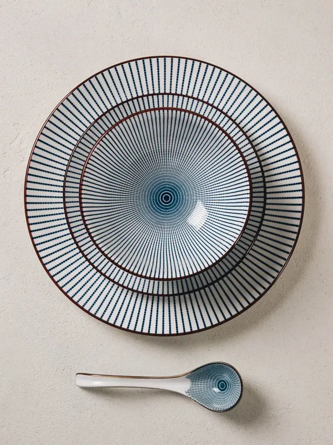 Talerz NAVIA porcelanowy obiadowy granatowy z brązową obwódką 27 cm