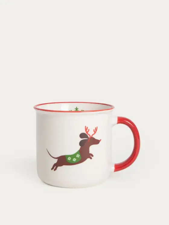 Kubek RINGI porcelanowy z jamnikiem i sweterkiem 0,4 l