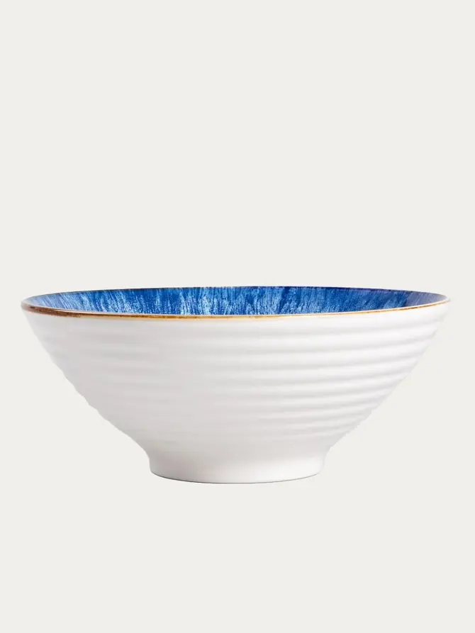 Zestaw do ramen SALADO porcelanowy niebieska z brązowym rantem 21 cm