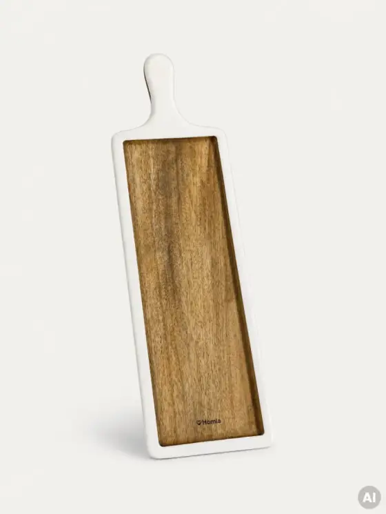 Deska do serowania MAREGO prostokątna z drewna mango z białym rantem 46x13 cm