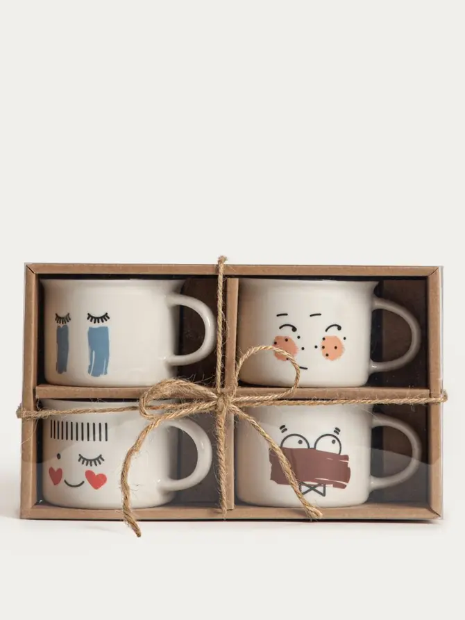 Zestaw kubków MIHO porcelanowych z czarnym rantem, 4 szt. 0,16 l