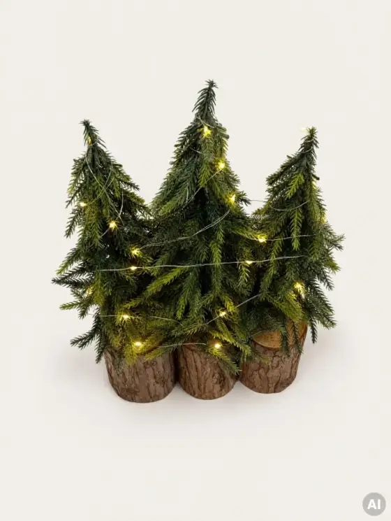 Choinka DULA potrójna na pieńku z LED 50 cm