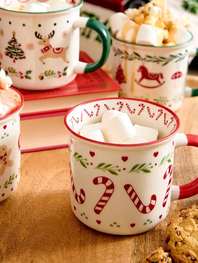 Kubek UNIS porcelanowy z laską cukrową i czerwonym uchem 0,4 l