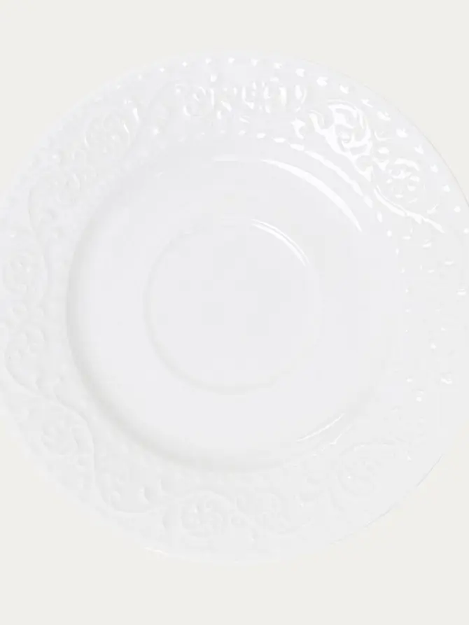 Filiżanka ze spodkiem SYLIA porcelanowa duża biała z ornamentem 0,2 l