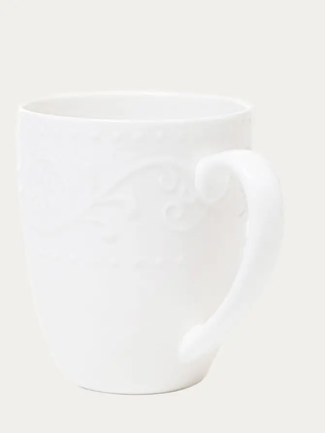Kubek SYLIA porcelanowy biały z ornamentem 0,37 l
