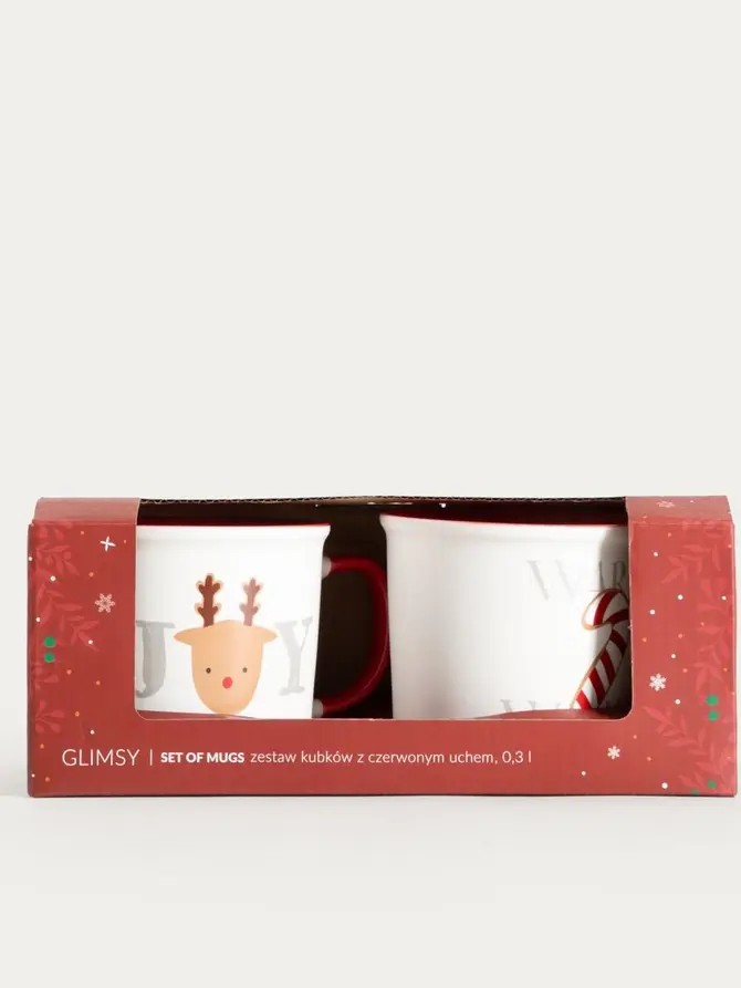 Zestaw kubków GLIMSY porcelanowych z czerwonym uchem 2 szt. 0,3 l