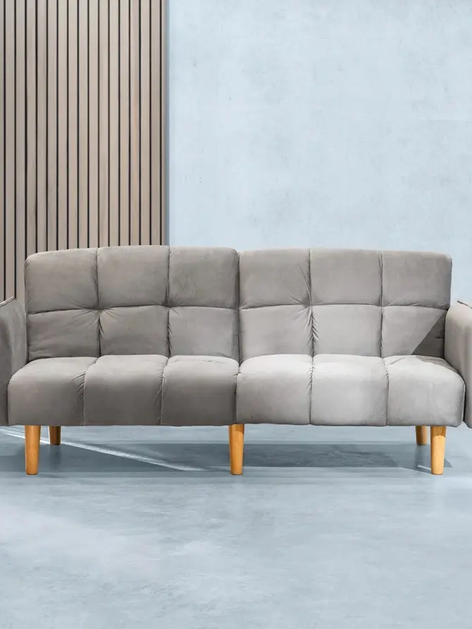Sofa SONUS 3-osobowa, z funkcją spania, welurowa szara 195x91x83 cm