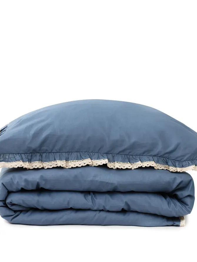 Pościel MOISES bawełniana niebieska z koronką 160x200 + 2*70x80 cm