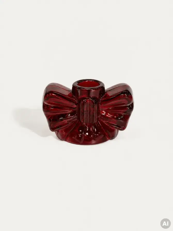 Świecznik GLASSI kokardka szklana czerwona 9,6x5,5x5,5 cm
