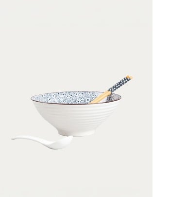 Zestaw do ramen SALADO w kwiatki z brązowym rantem 21 cm